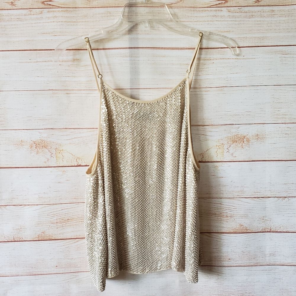 MLV Sequin/Pearl Embellished Camisole Top in Natural/Tan - Picture 5 of 12